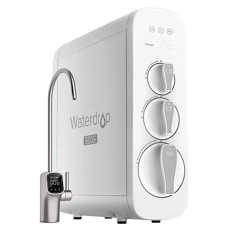 Waterdrop G3P600 Reverse Osmosis System, 600 GPD, NSF/ANSI 42 & 53 & 58 & 372 Certified, Tankless Under Sink RO System, RO Water Filter System, TDS Reduction, 2:1 Pure to Drain, Smart LED Faucet